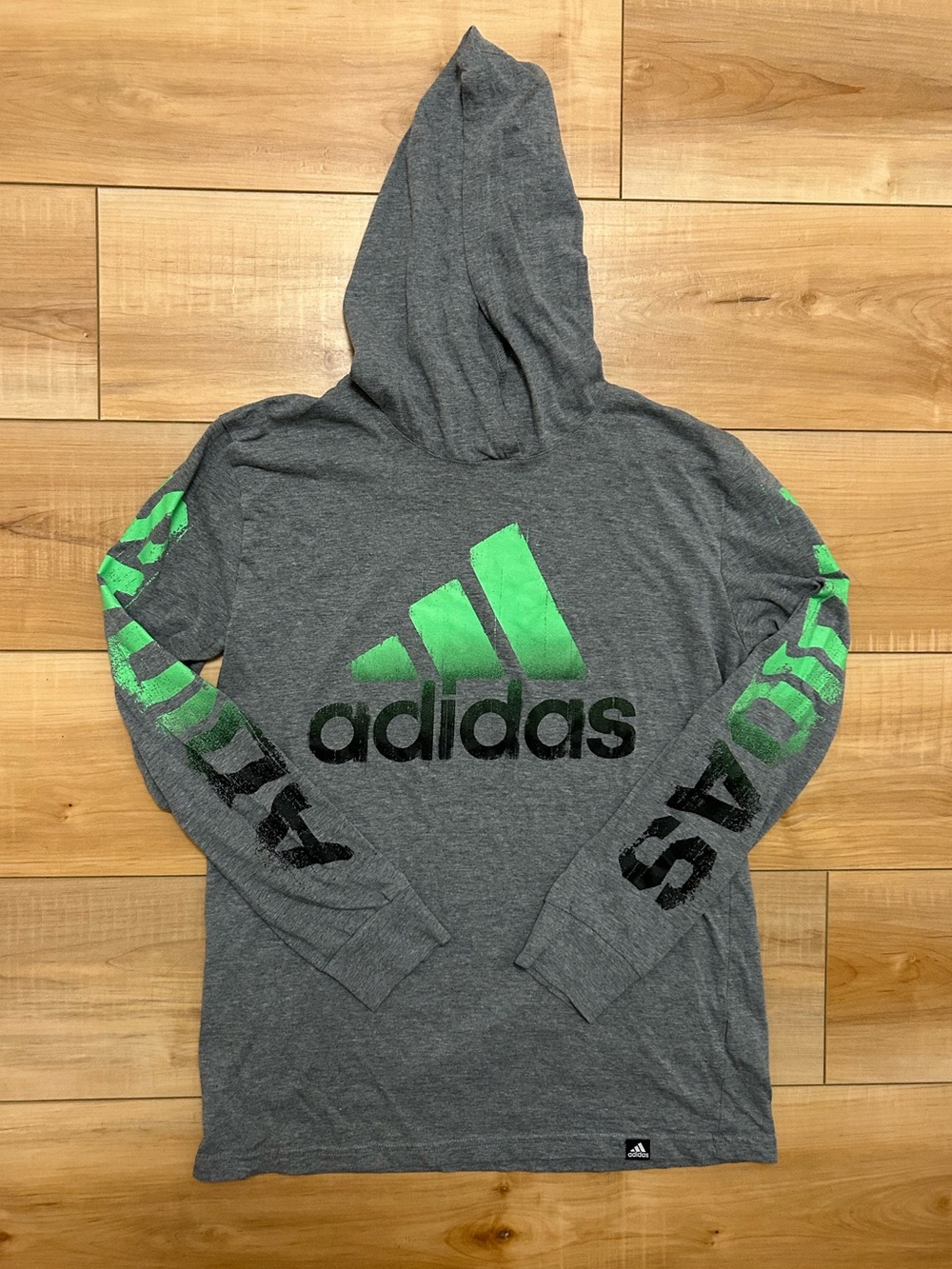 Adidas Boys Graphic Fade Gray Hooded Long Sleeve Tee